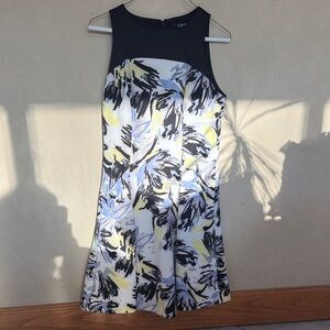 Chaps Sleeveless Floral Midi Dress in Black, White, Blue & Yellow